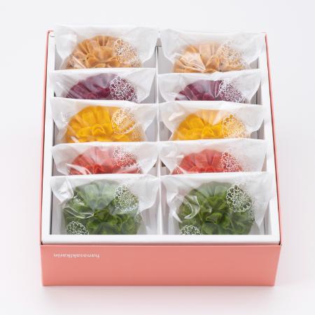 ＜賀門＞「花咲かりん」5種詰合せ（プレーン・ほうれん草・紫いも・かぼちゃ・トマト）各2個（計10個）